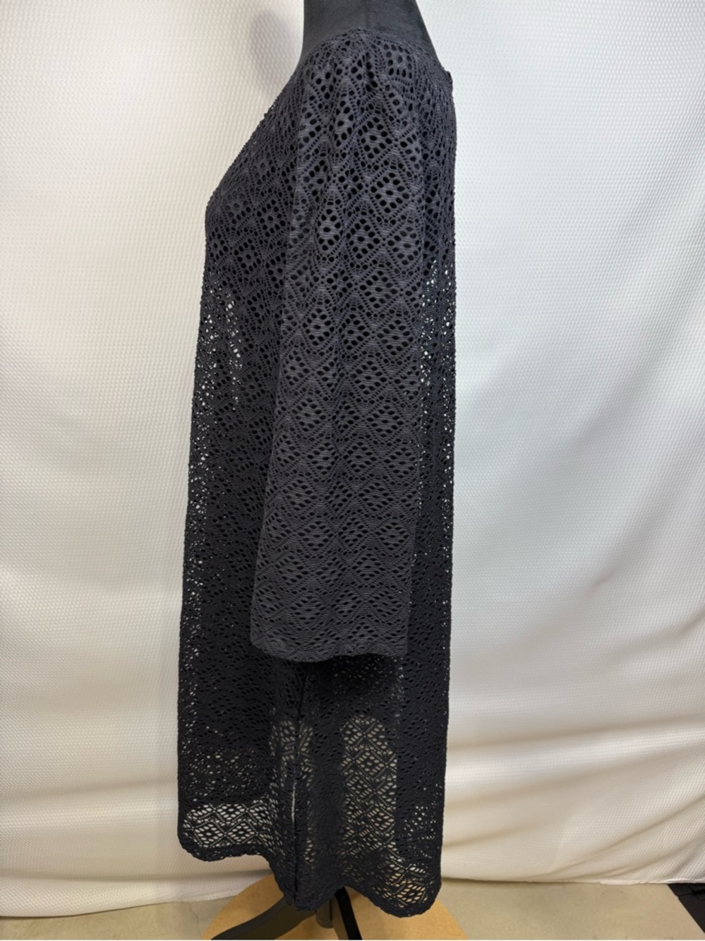 Miraclesuit Black Sheer Mesh Swim Cover-Up Tunic Dress Sz XL 3/4 Sleeves - Picture 3 of 14